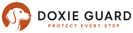 Doxie Guard - dachshund head in copper circle beside the wordmark